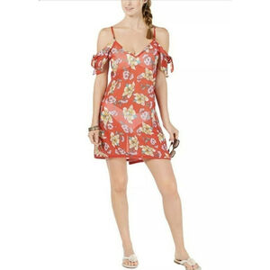 Miken Printed Cold-Shoulder Dress Swim Cover-Up, Poppy Red Citrus, XS